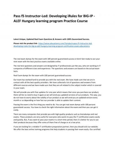 f5 Instructor-Led: Developing iRules for BIG-IP - ALEF Hungary learning program