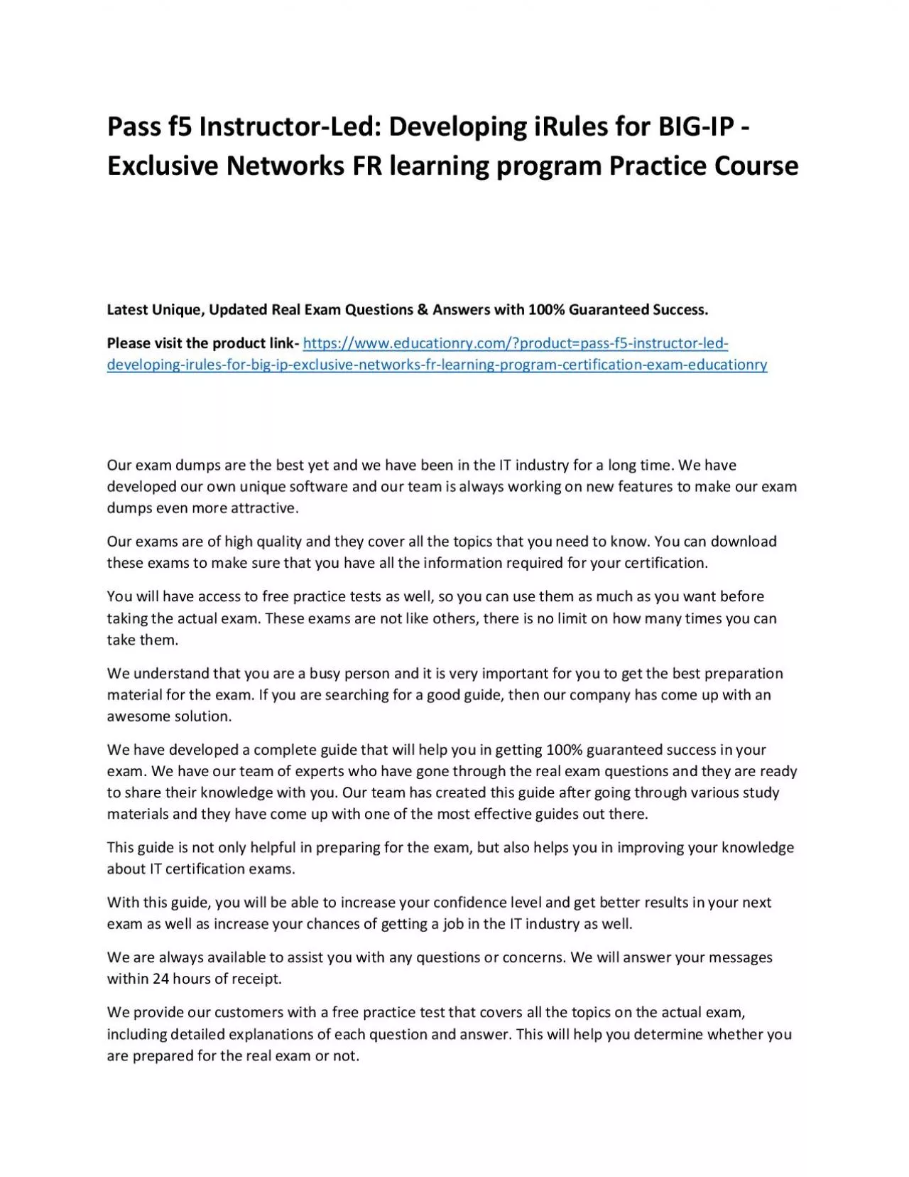 PDF-f5 Instructor-Led: Developing iRules for BIG-IP - Exclusive Networks FR learning program