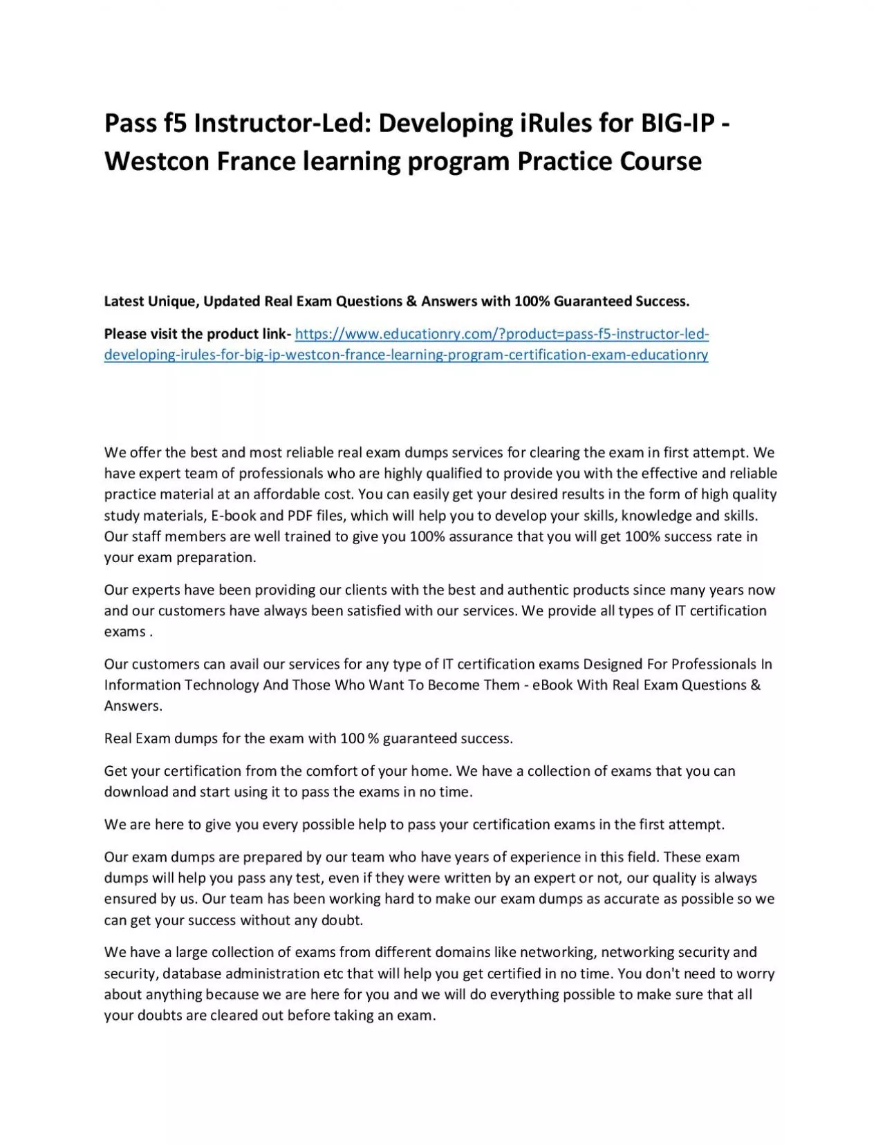 PDF-f5 Instructor-Led: Developing iRules for BIG-IP - Westcon France learning program