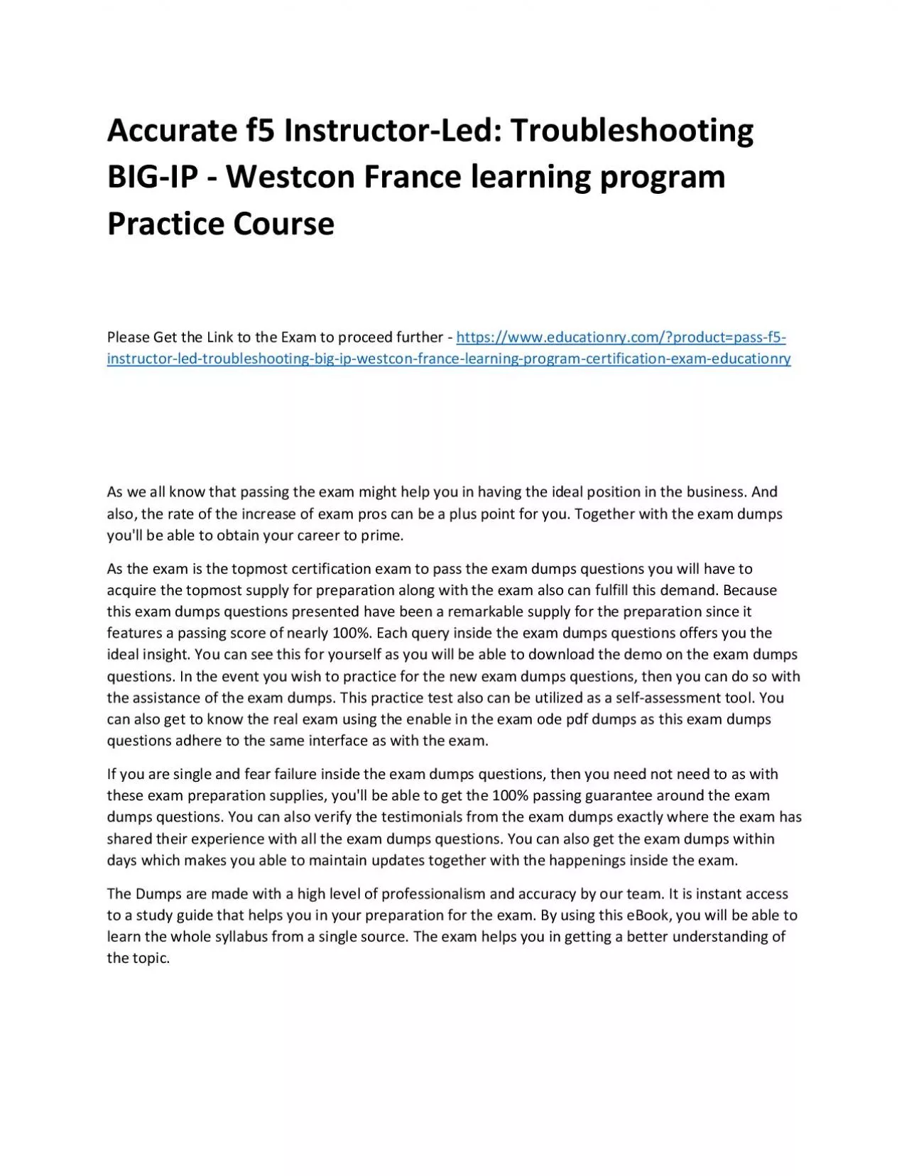 PDF-f5 Instructor-Led: Troubleshooting BIG-IP - Westcon France learning program