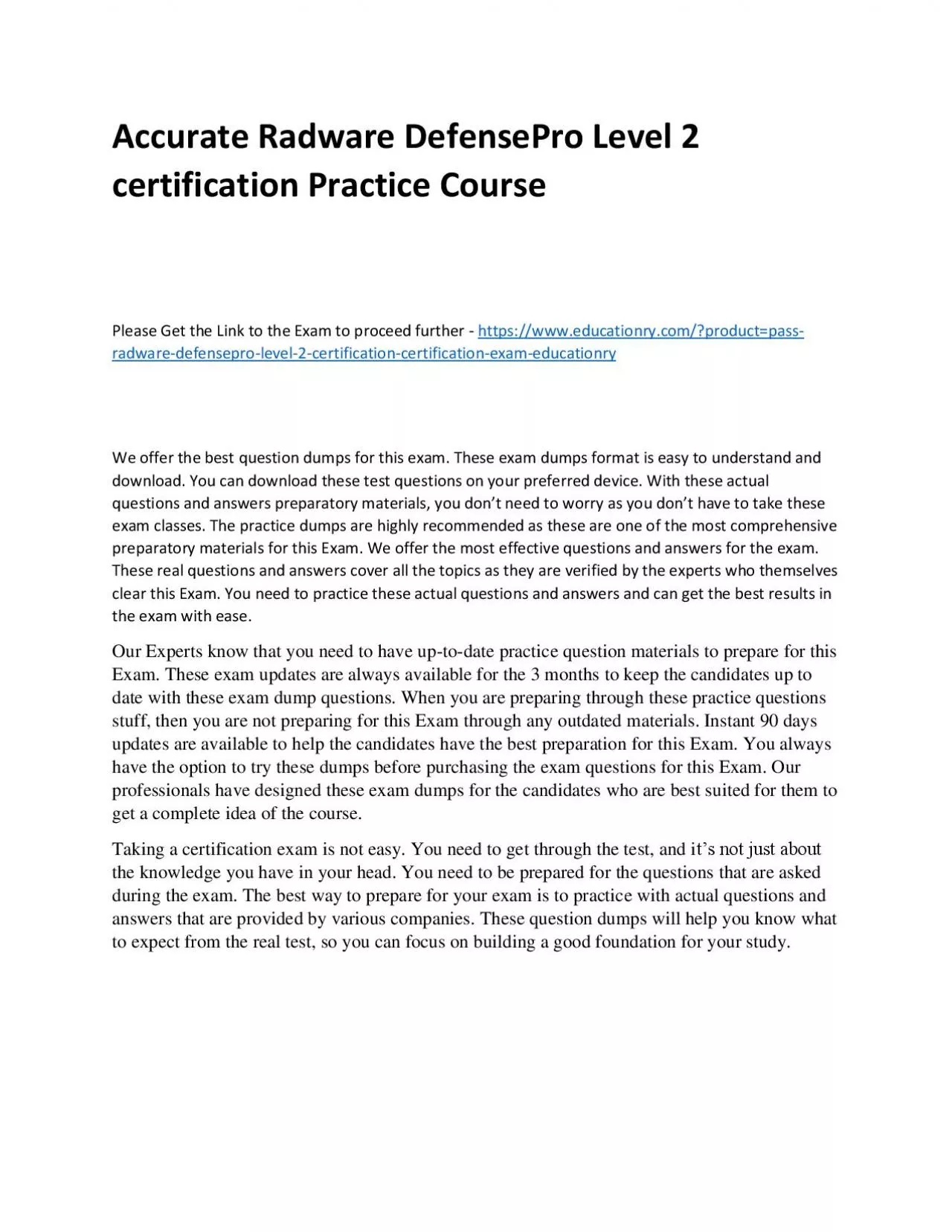 PDF-Radware DefensePro Level 2 certification