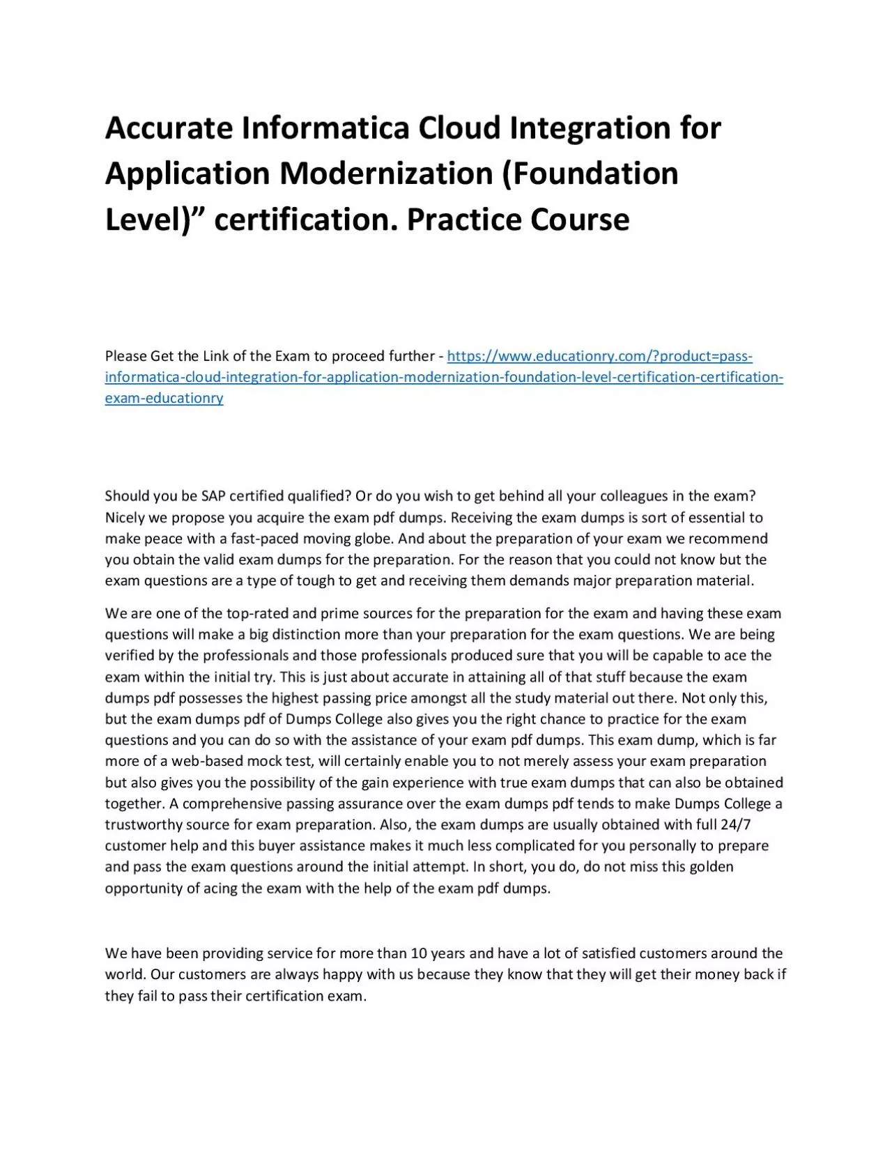 PDF-Informatica Cloud Integration for Application Modernization (Foundation Level)” certification.