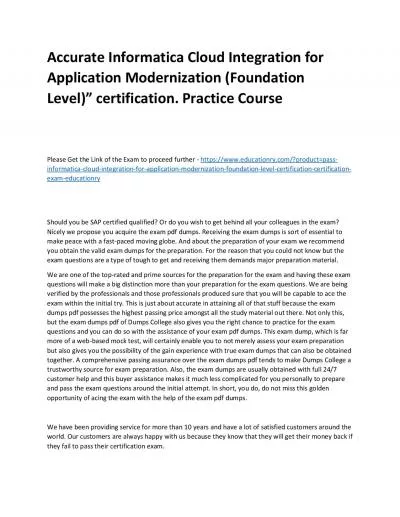 Informatica Cloud Integration for Application Modernization (Foundation Level)” certification.