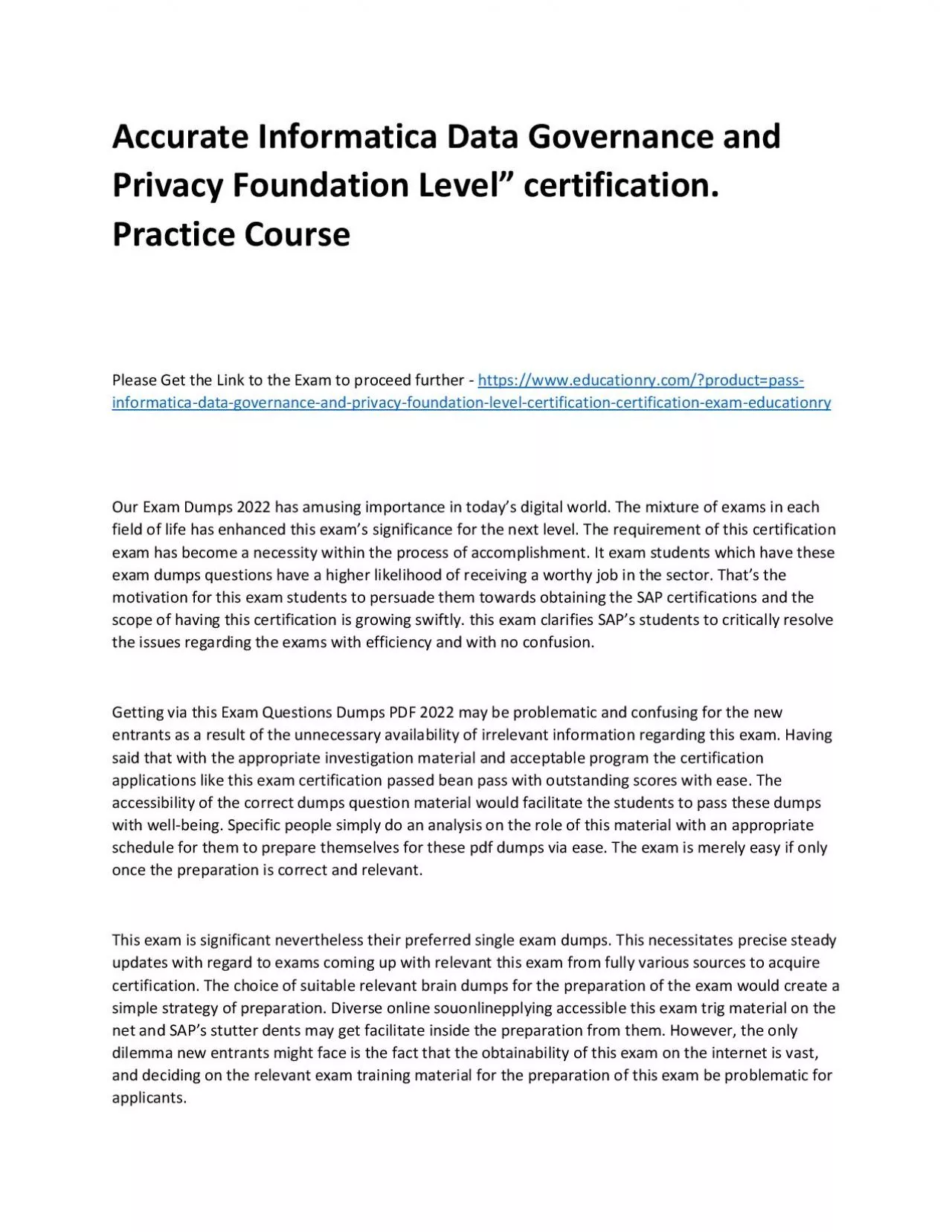 PDF-Informatica Data Governance and Privacy Foundation Level” certification.