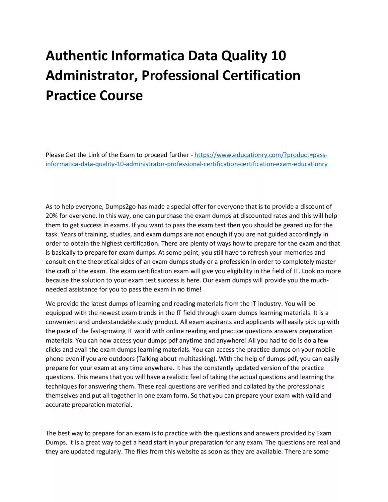 PDF-Informatica Data Quality 10 Administrator, Professional Certification