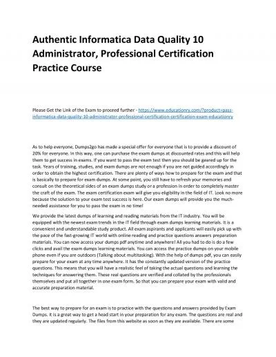 Informatica Data Quality 10 Administrator, Professional Certification