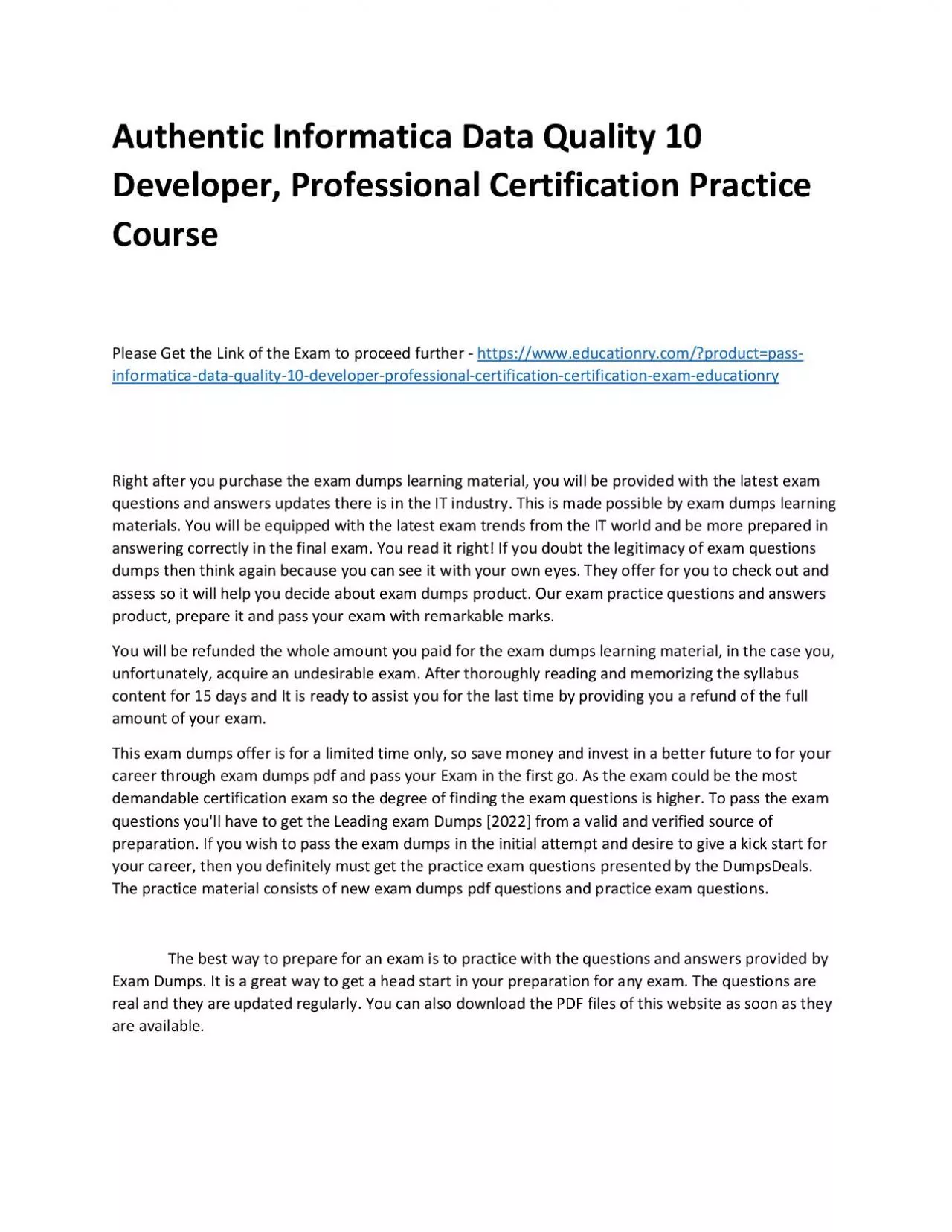 PDF-Informatica Data Quality 10 Developer, Professional Certification