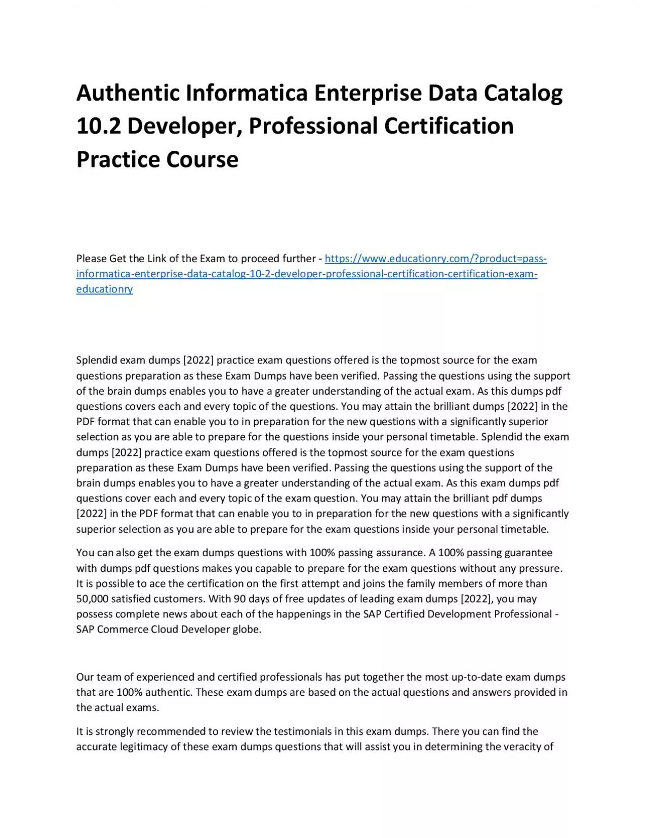 PDF-Informatica Enterprise Data Catalog 10.2 Developer, Professional Certification