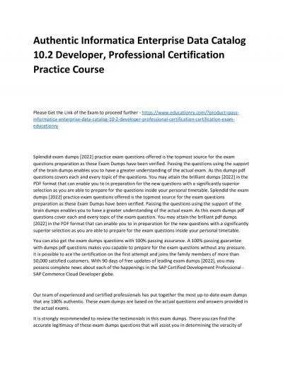 Informatica Enterprise Data Catalog 10.2 Developer, Professional Certification