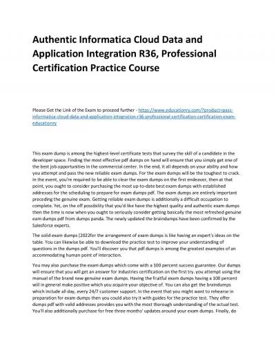 Informatica Cloud Data and Application Integration R36, Professional Certification