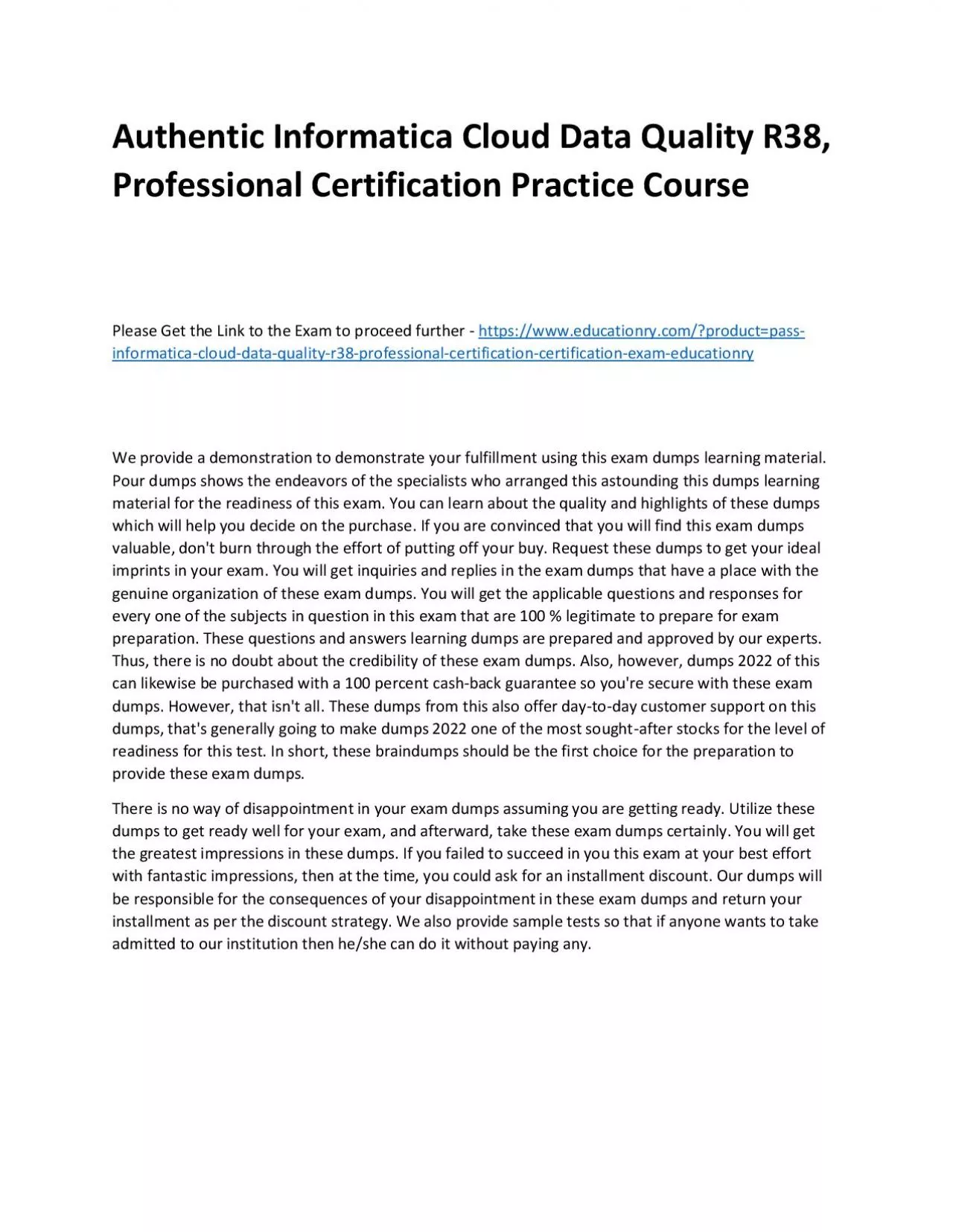 PDF-Informatica Cloud Data Quality R38, Professional Certification