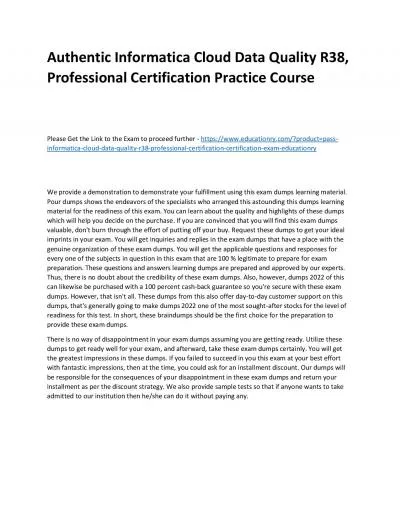 Informatica Cloud Data Quality R38, Professional Certification