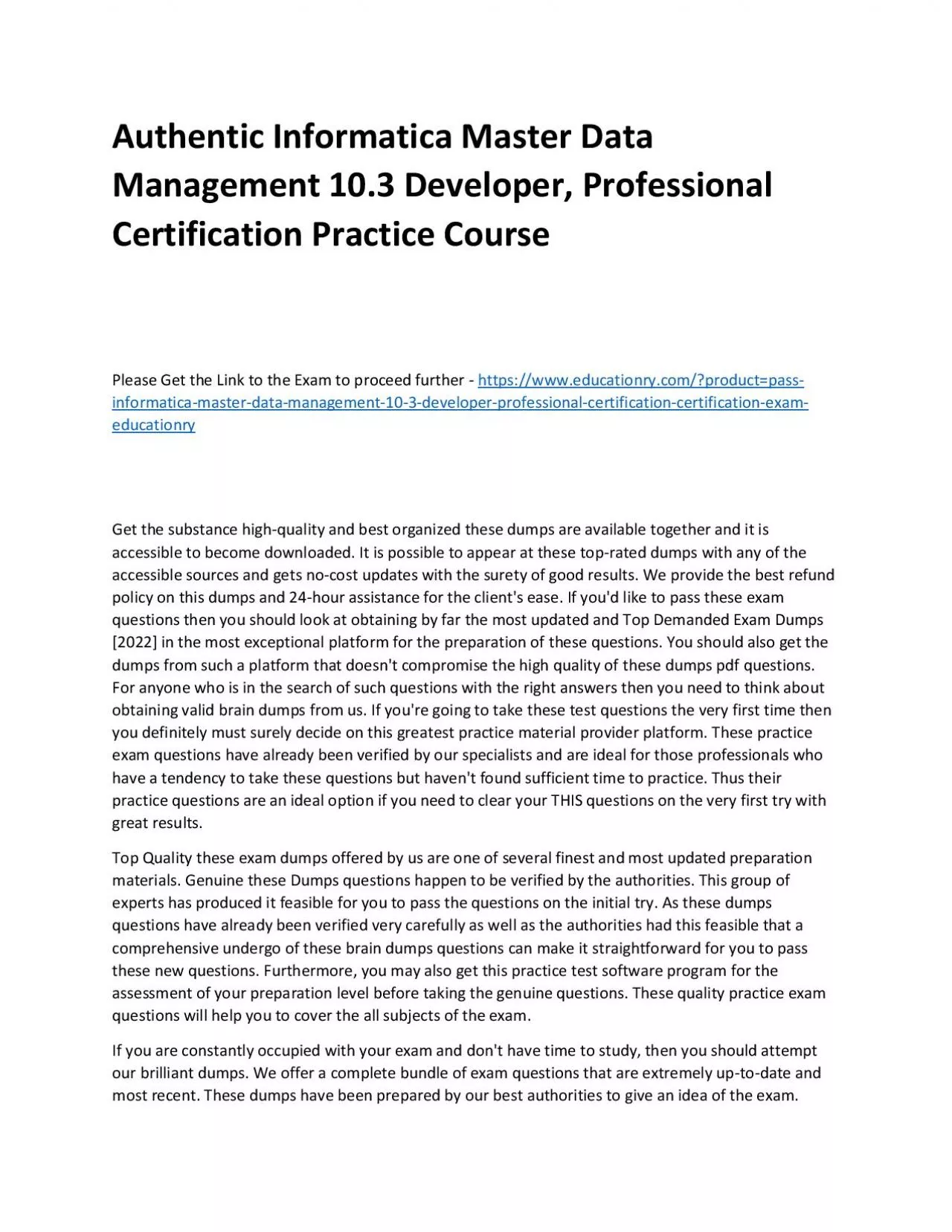 PDF-Informatica Master Data Management 10.3 Developer, Professional Certification