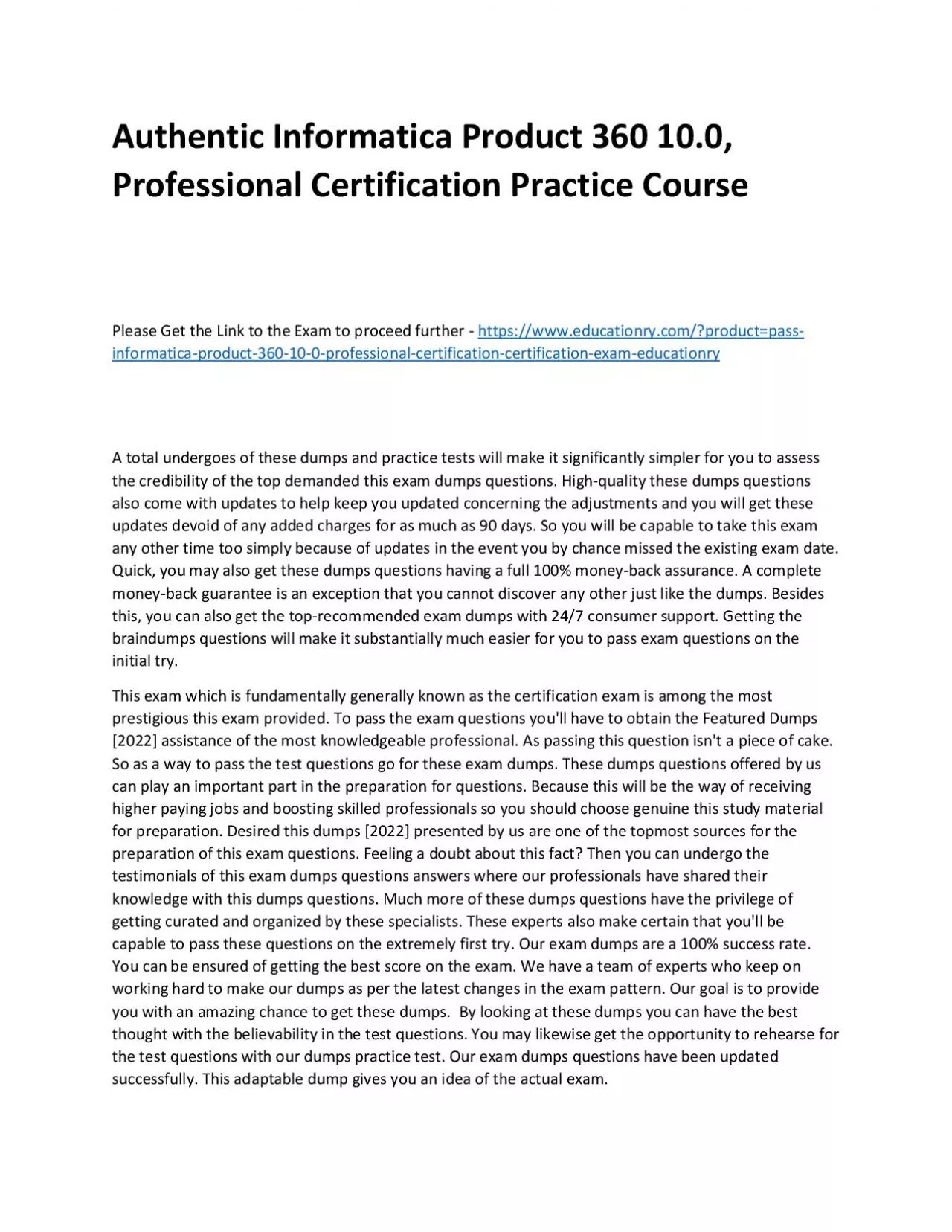 PDF-Informatica Product 360 10.0, Professional Certification