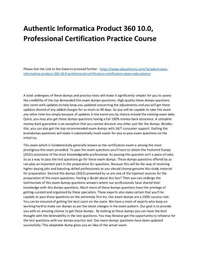 Informatica Product 360 10.0, Professional Certification