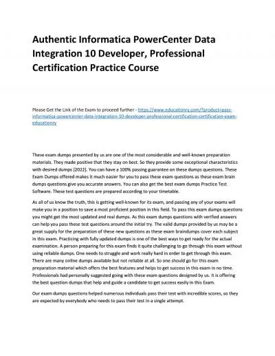 Informatica PowerCenter Data Integration 10 Developer, Professional Certification