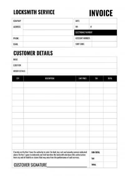 Locksmith Receipt Book: 60 Invoices / Work Orders for Locksmiths