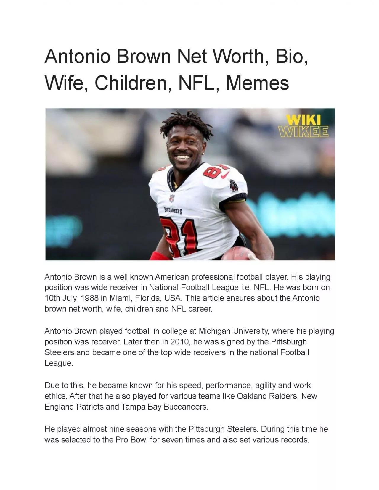 PDF-Antonio Brown Net Worth 2022, Bio, Wife, Children, NFL, Meme