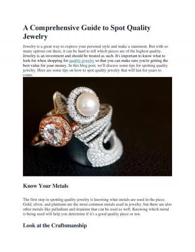 A Comprehensive Guide to Spot Quality Jewelry