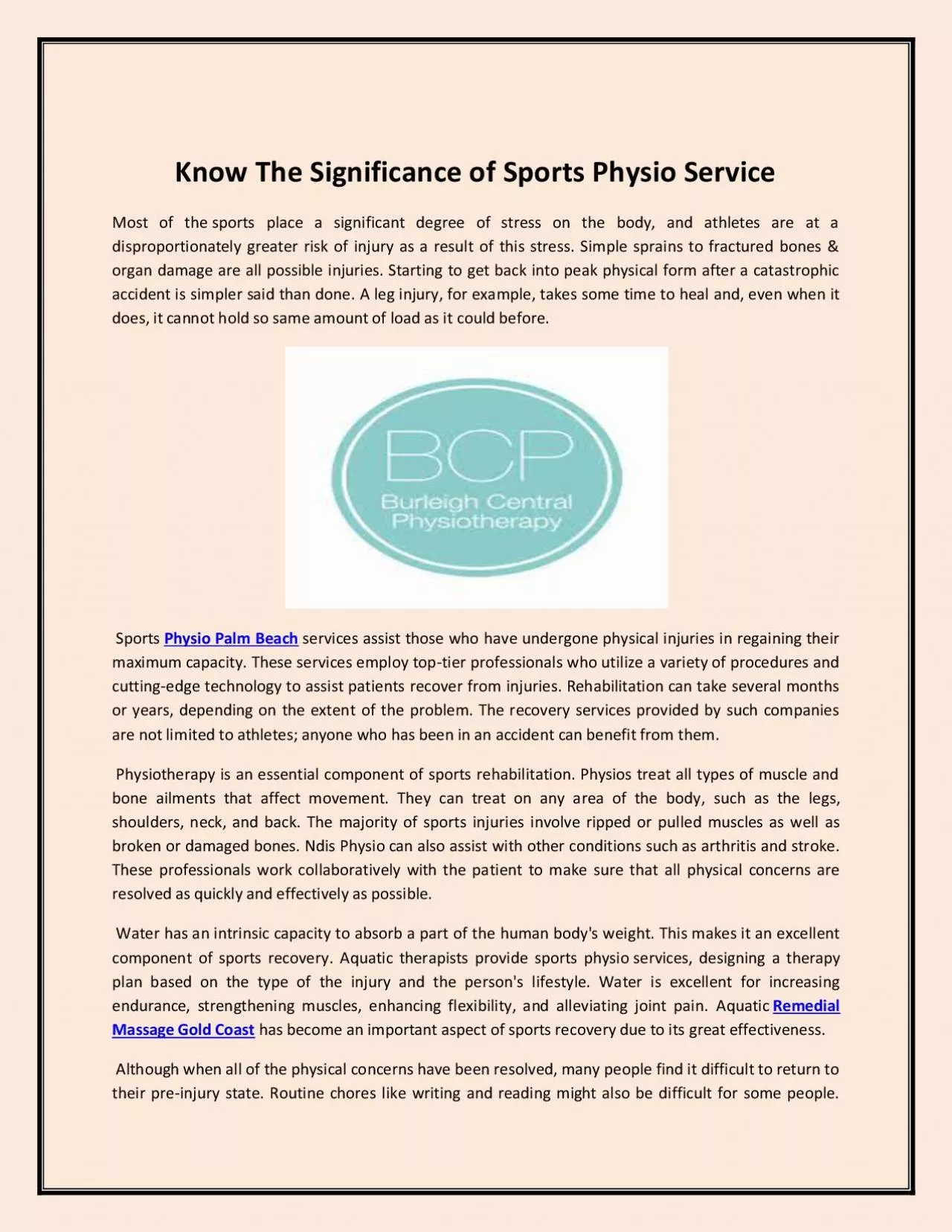 Know The Significance of Sports Physio Service