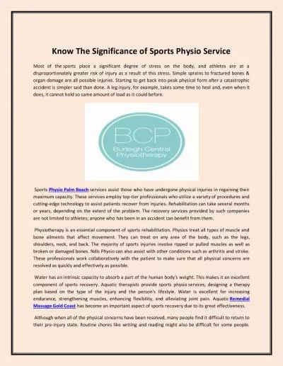 Know The Significance of Sports Physio Service