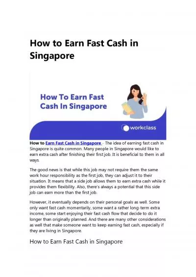 How to Earn Fast Cash in Singapore
