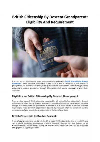 British Citizenship By Descent Grandparent - Eligibility And Requirement