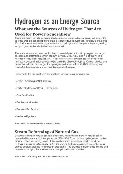 Hydrogen as an Energy Source