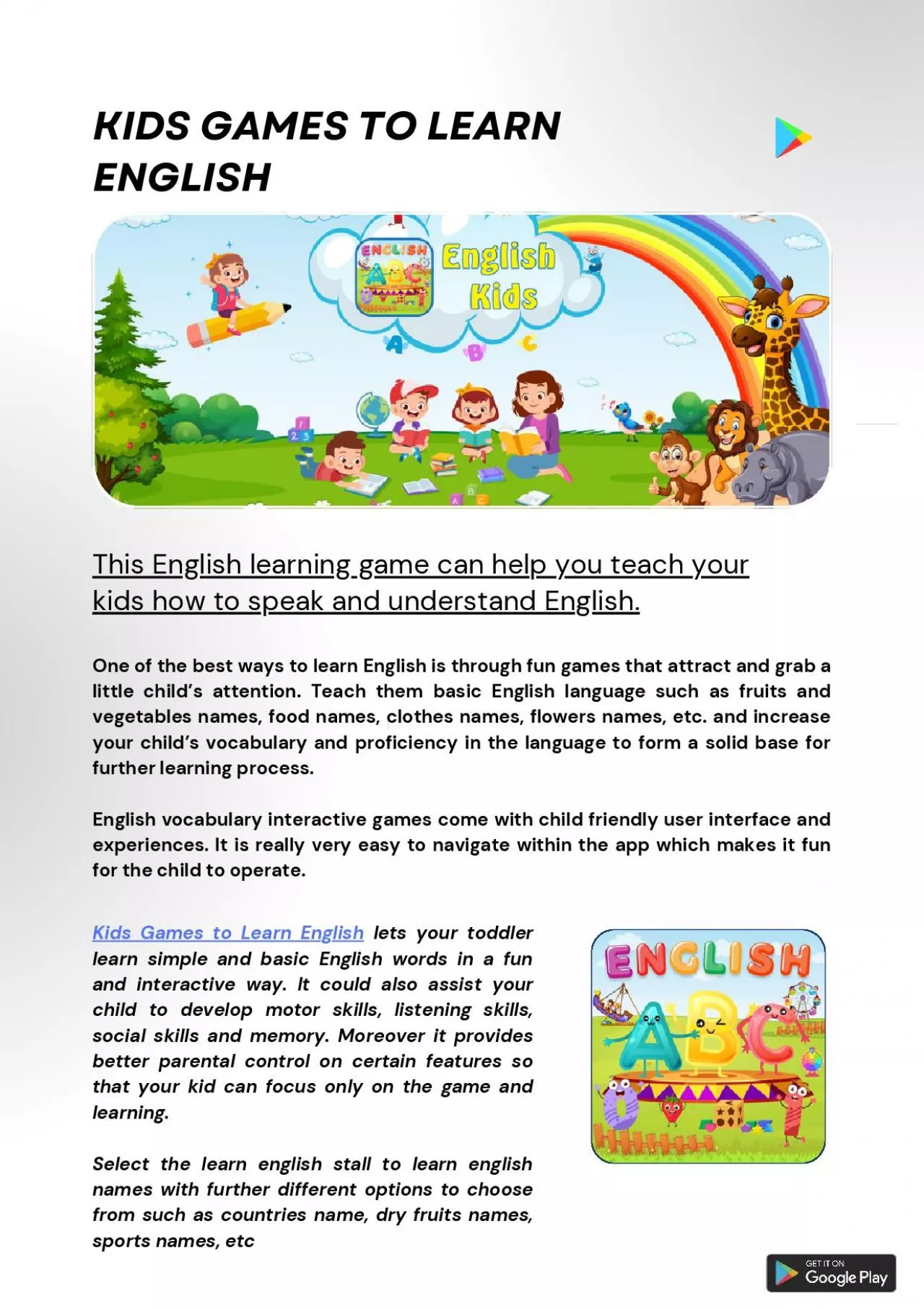 PDF-Teach your kids English with this Interactive English learning game