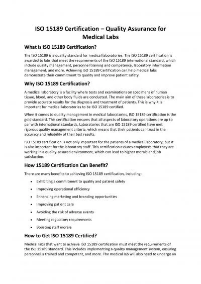 ISO 15189 Certification