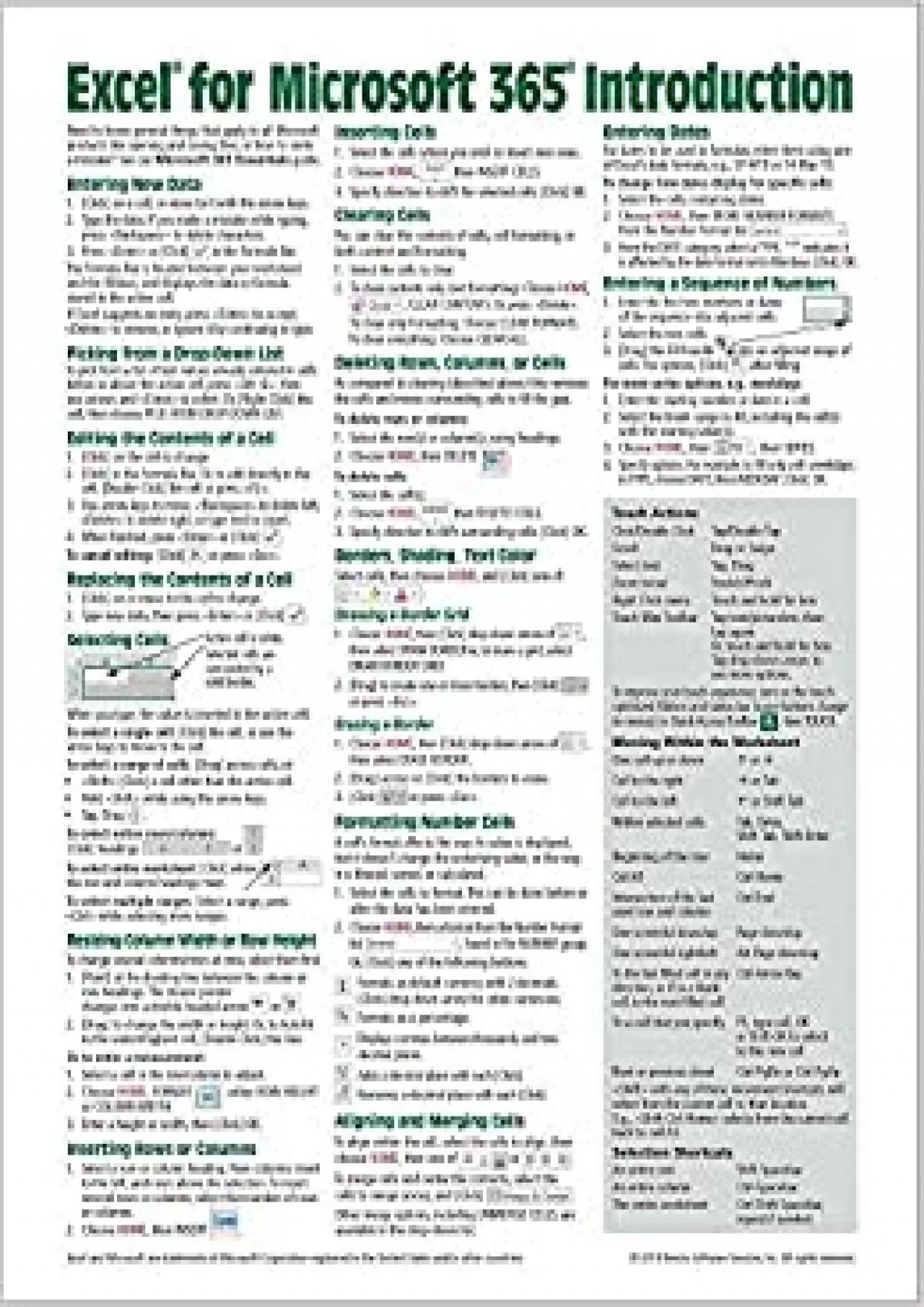 Excel for Microsoft 365 (Office 365) Introduction Quick Reference Guide - Windows Version