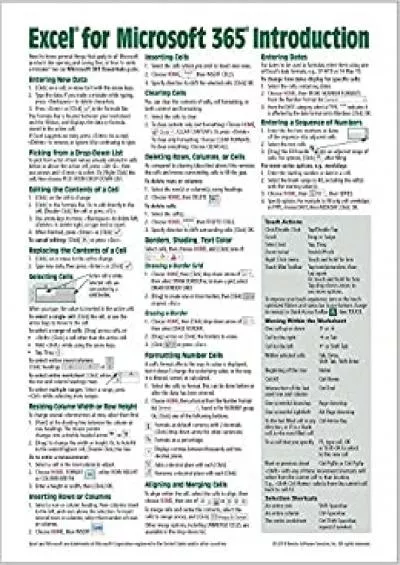 Excel for Microsoft 365 (Office 365) Introduction Quick Reference Guide - Windows Version (Cheat Sheet of Instructions, Tips & Shortcuts - Laminated Card)