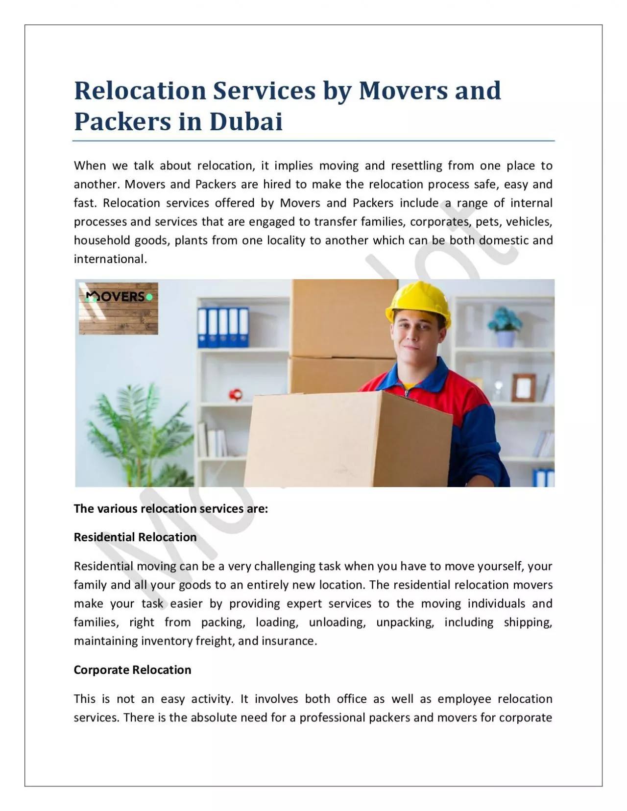 Relocation Services by Movers and Packers in Dubai