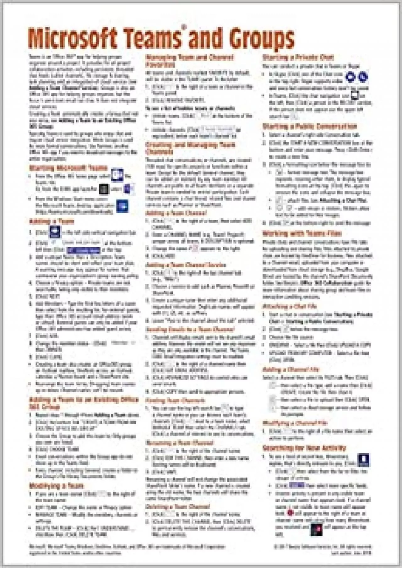 Microsoft Teams and Groups for Office 365 Quick Reference Guide (Cheat Sheet of Instructions,