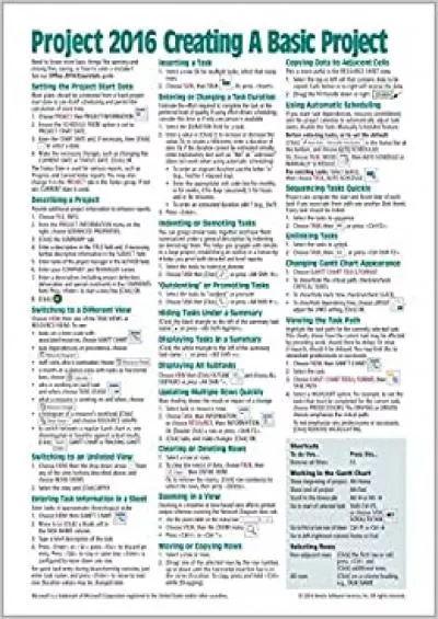 Microsoft Project 2016 Quick Reference Guide Creating a Basic Project - Windows Version (Cheat Sheet of Instructions, Tips & Shortcuts - Laminated Card)