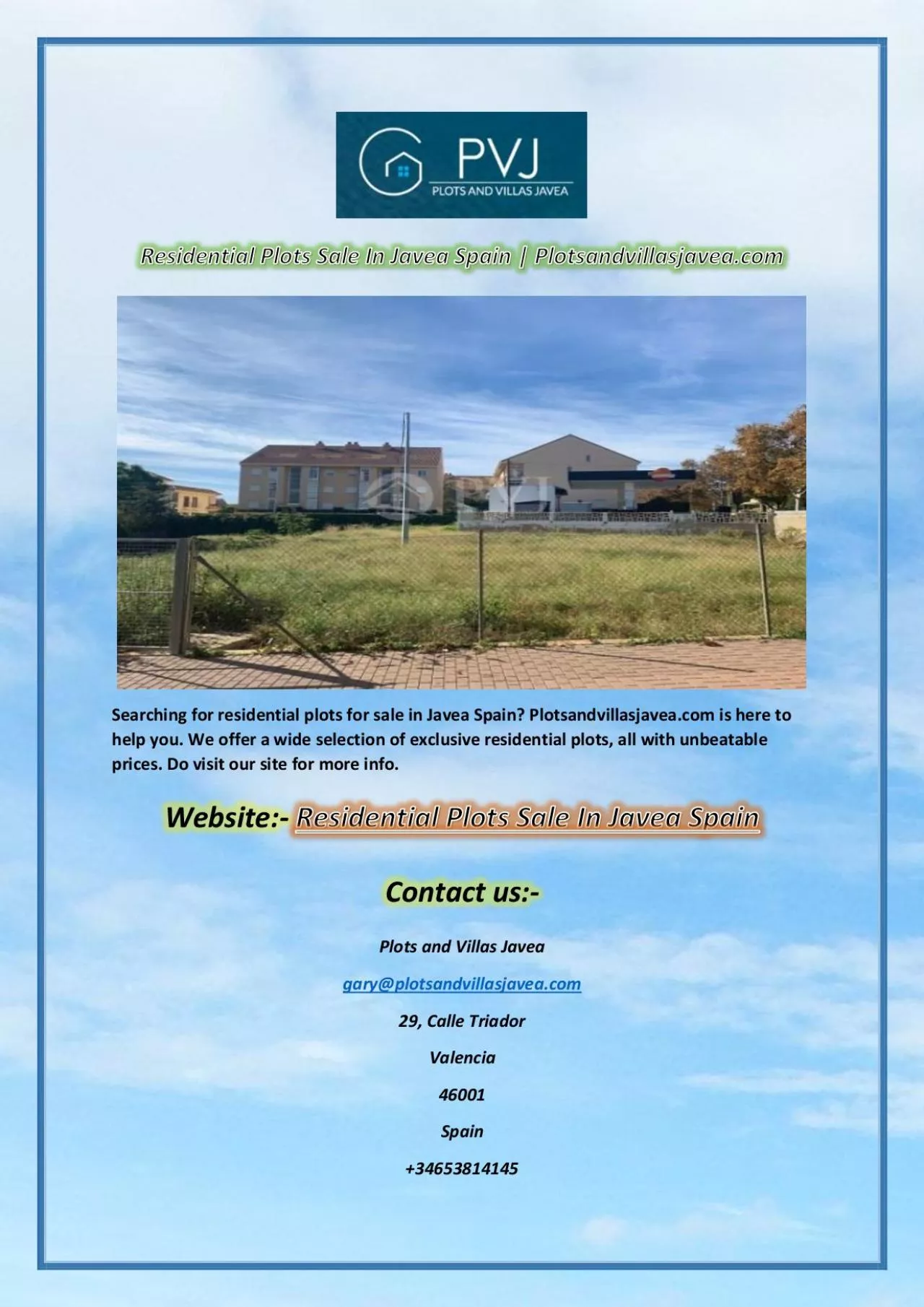 PDF-Residential Plots Sale In Javea Spain | Plotsandvillasjavea.com