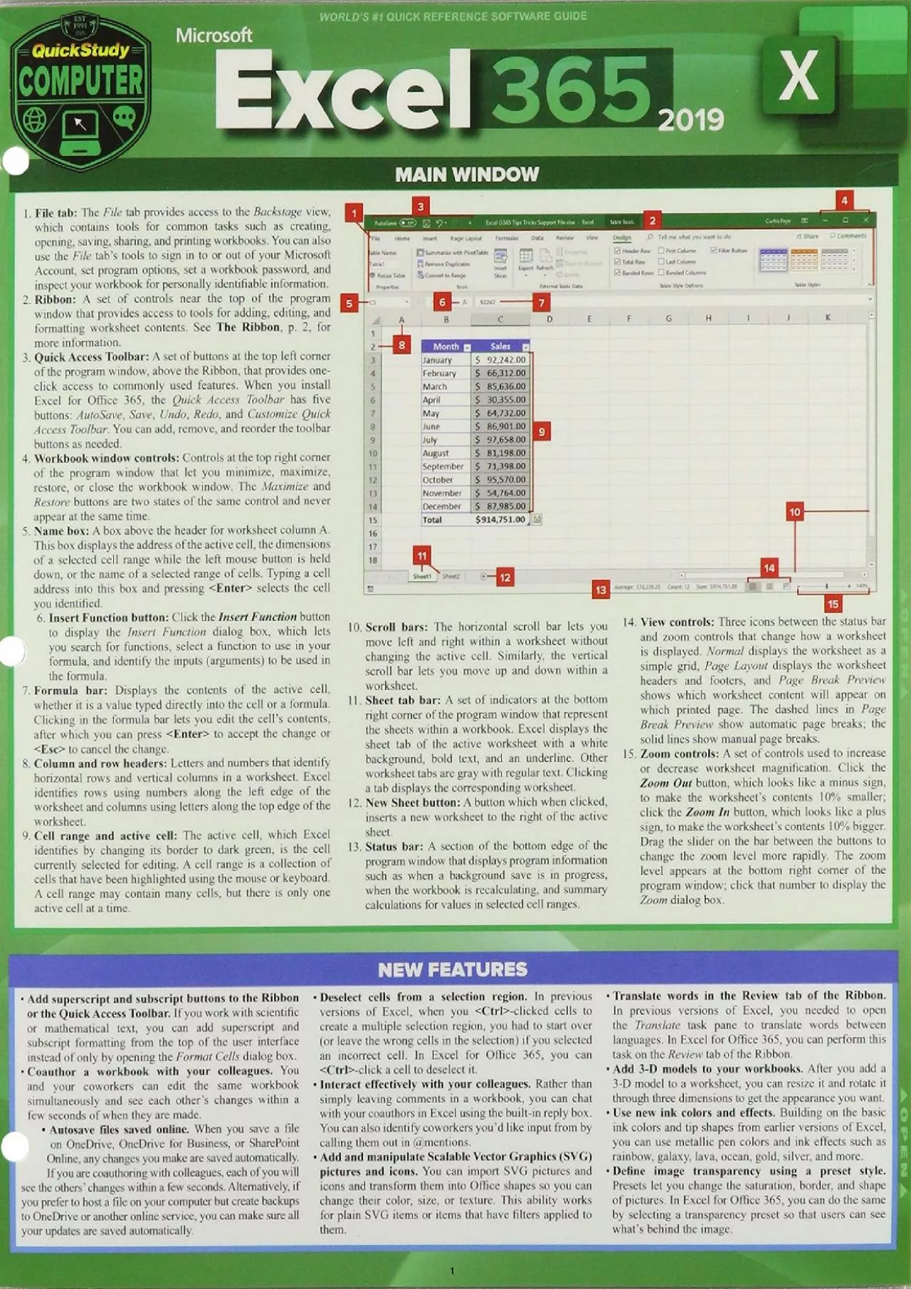 PDF-Microsoft Excel 365 - 2019: A Quickstudy Laminated Sotware Reference Guide