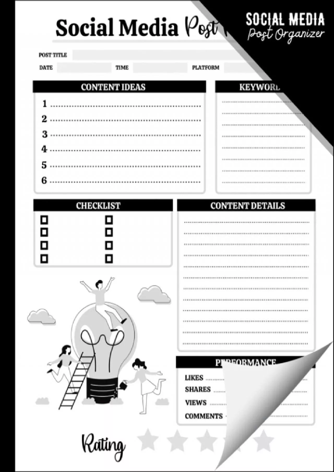 PDF-Social Media Post Organizer: Social Media Post Management Planner to Keep Plan and Organize