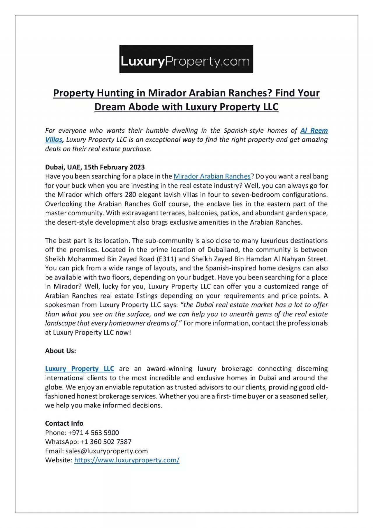 PDF-Property Hunting in Mirador Arabian Ranches? Find Your Dream Abode with Luxury Property