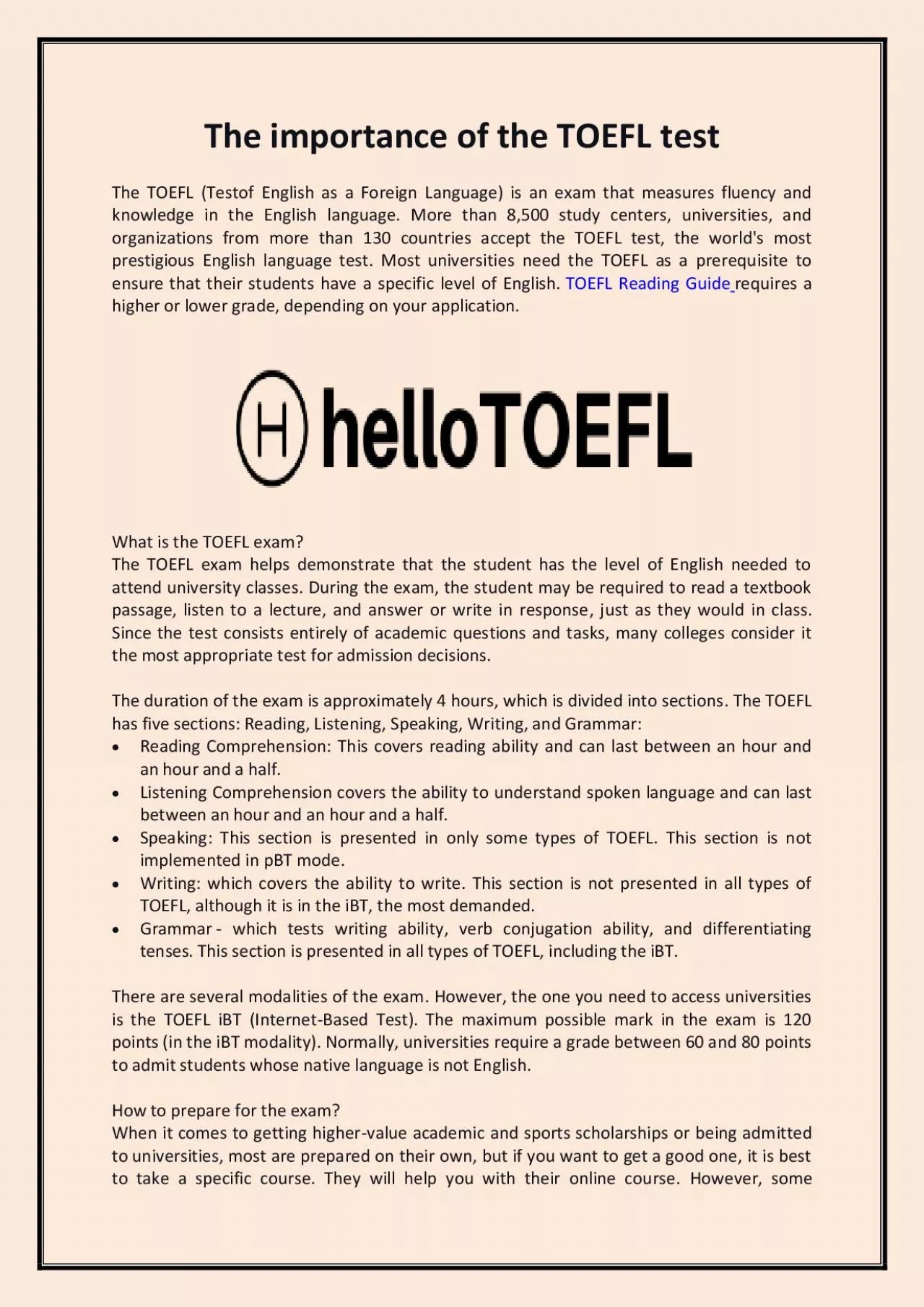 The importance of the TOEFL test