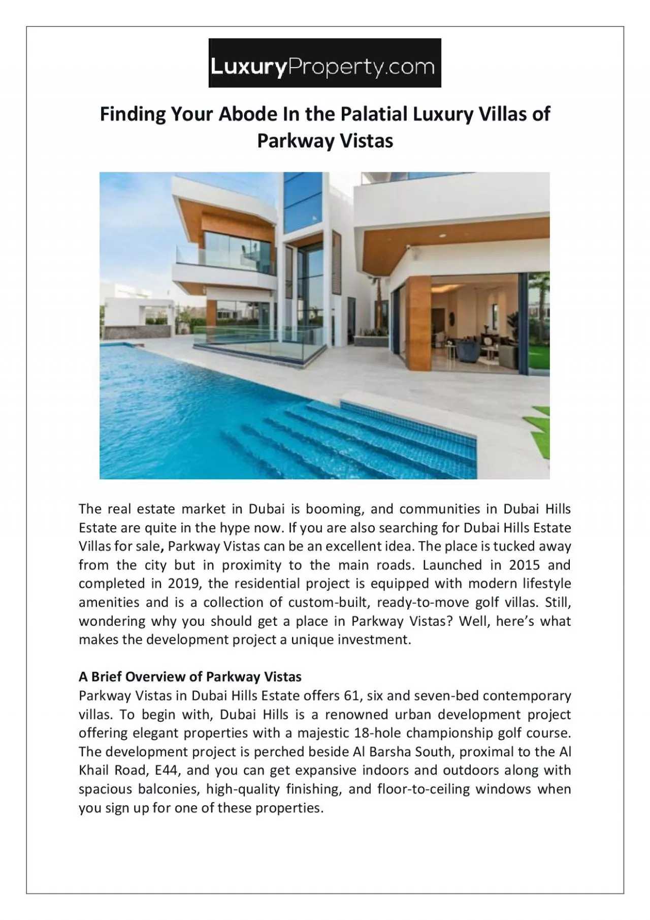 Finding Your Abode In the Palatial Luxury Villas of Parkway Vistas