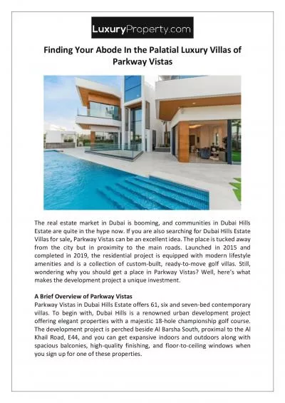 Finding Your Abode In the Palatial Luxury Villas of Parkway Vistas