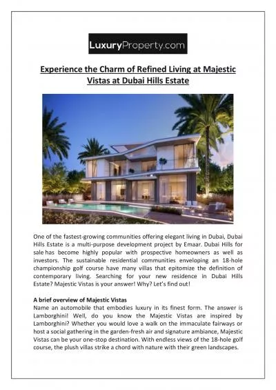 Experience the Charm of Refined Living at Majestic Vistas at Dubai Hills Estate
