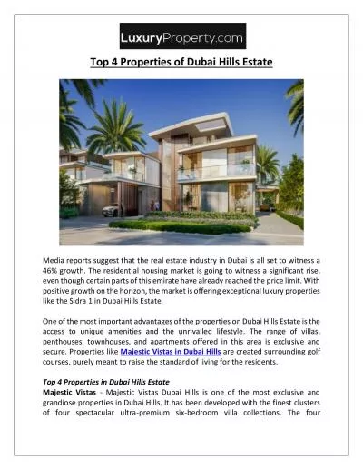 Top 4 Properties of Dubai Hills Estate