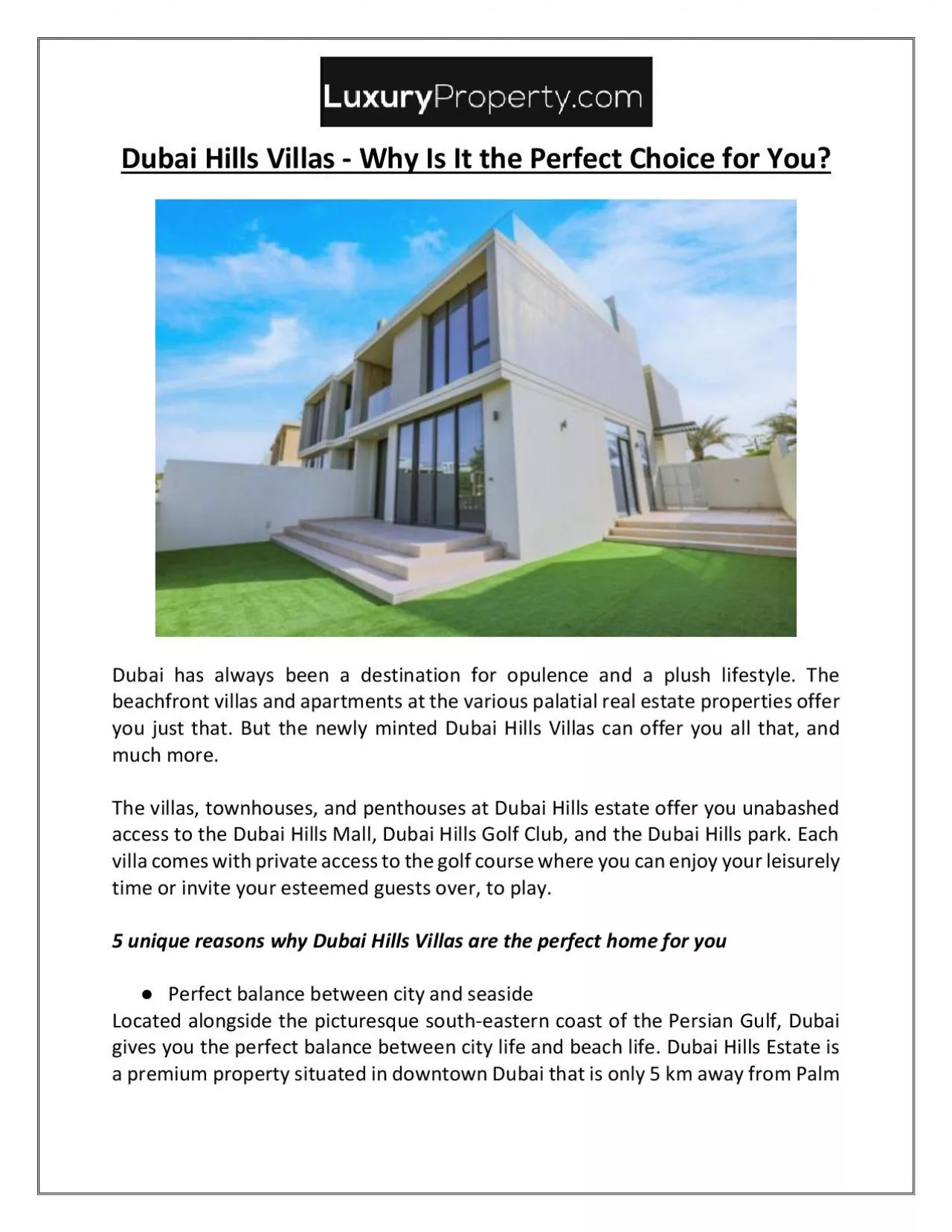 Dubai Hills Villas - Why Is It the Perfect Choice for You?