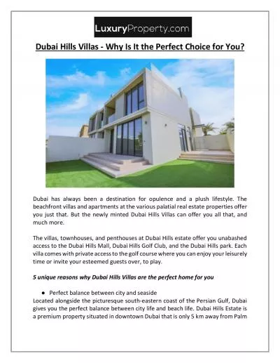 Dubai Hills Villas - Why Is It the Perfect Choice for You?