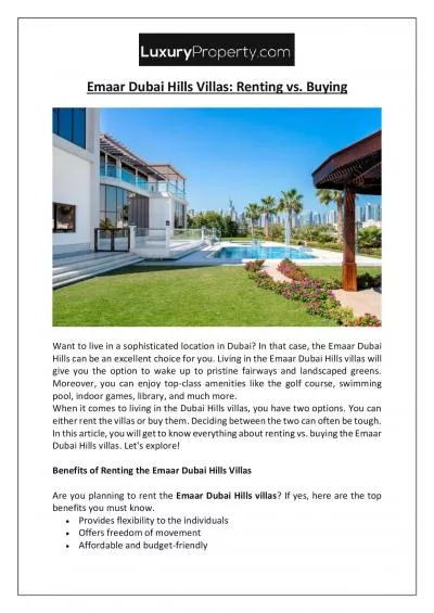 Emaar Dubai Hills Villas: Renting vs. Buying
