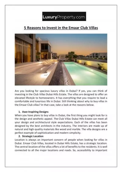 5 Reasons to Invest in the Emaar Club Villas