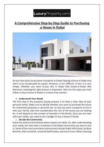 A Comprehensive Step-by-Step Guide to Purchasing a House in Dubai