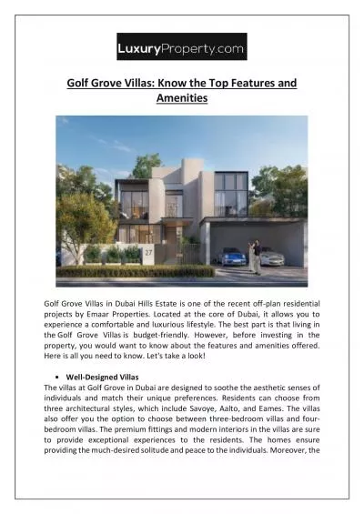 Golf Grove Villas: Know the Top Features and Amenities